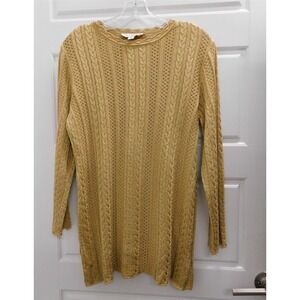 St‎ John Collection Gold Metallic Knit Cable Knit Long Sleeve Sweater sz S
